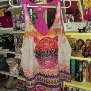 Fuchsia boho animal geometric racerback tank top